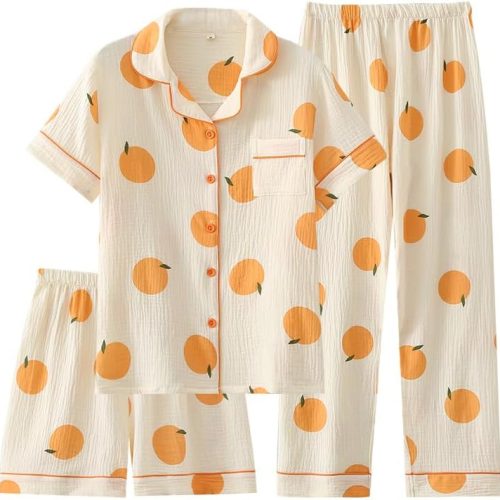 Cotton Pyjama Set with Fruit Print