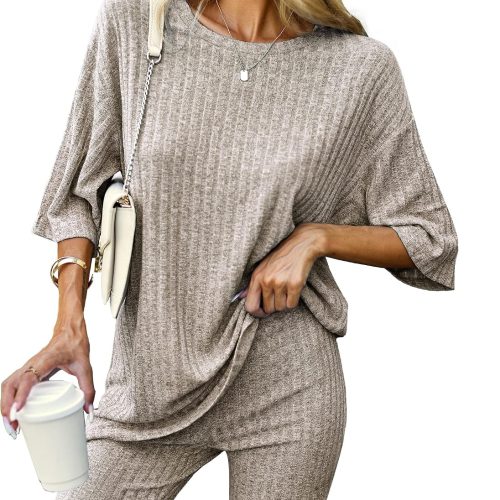 Ribbed Lounge Set with Tee and Shorts