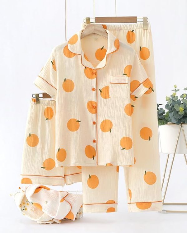 Cotton Pyjama Set with Fruit Print